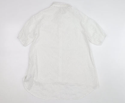 SHEIN White Floral Embroidered Button-Up Shirt Teens L