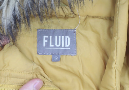 FLUID Womens Yellow Size 16 Hooded Puffer Jacket With Fur Trim