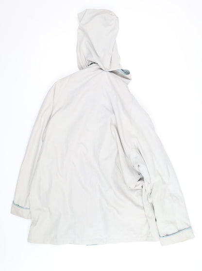 Aberille Unisex White Hooded Rain Coat Size 16 Mid-Length Cotton Blend