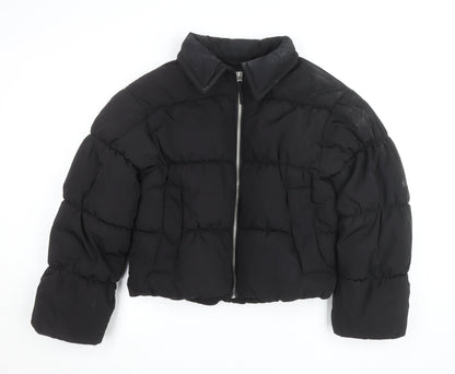 Monki Women's Black Cropped Puffer Jacket Size M Polyester Winter Coat