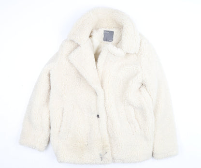 Papaya Women Ivory Sherpa Fleece Short Jacket Size 12 Casual Winter