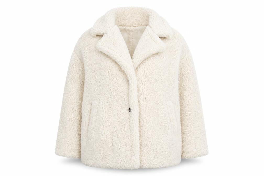 Papaya Women Ivory Sherpa Fleece Short Jacket Size 12 Casual Winter