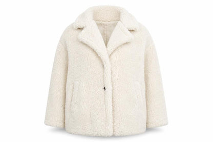 Papaya Women Ivory Sherpa Fleece Short Jacket Size 12 Casual Winter