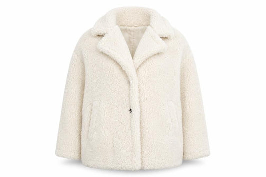 Papaya Women Ivory Sherpa Fleece Short Jacket Size 12 Casual Winter