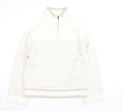 Dunnes Stores Women Ivory Striped 1/4 Zip High Neck Jumper Size 14