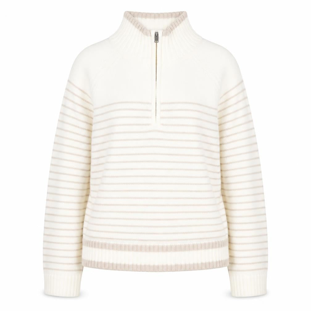 Dunnes Stores Women Ivory Striped 1/4 Zip High Neck Jumper Size 14