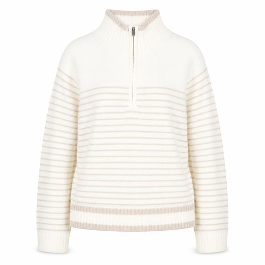 Dunnes Stores Women Ivory Striped 1/4 Zip High Neck Jumper Size 14