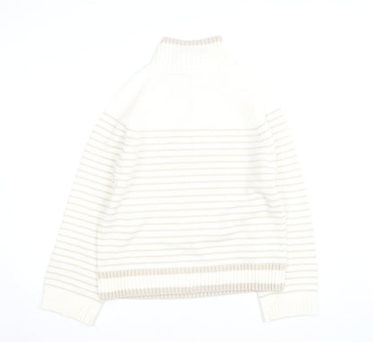 Dunnes Stores Women Ivory Striped 1/4 Zip High Neck Jumper Size 14