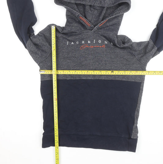 Jack & Jones Boys Grey & Navy Pullover Hoodie Size 10 Years Cotton Blend