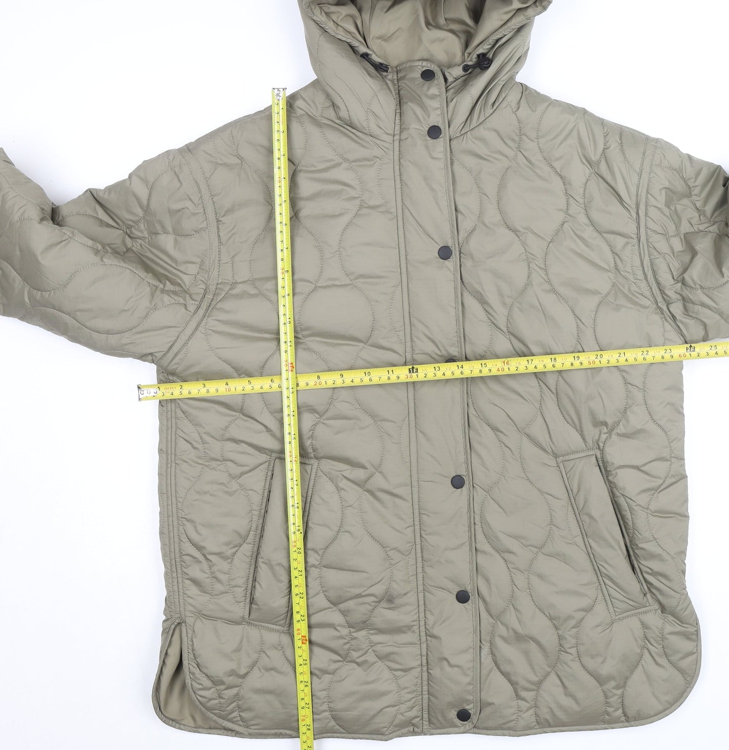 Zara Womens Beige Quilted Hooded Mid-Length Jacket Size S