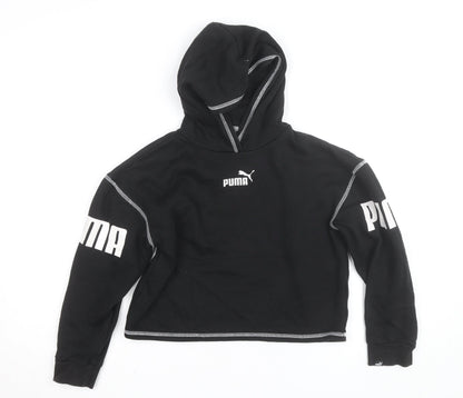 Puma Girls Black 11-12 Years Pullover Logo Hoodie Fleece