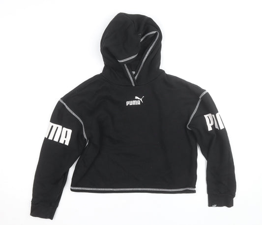 Puma Girls Black 11-12 Years Pullover Logo Hoodie Fleece