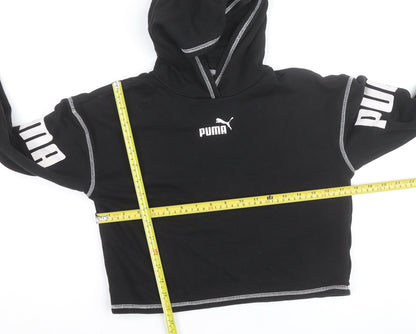 Puma Girls Black 11-12 Years Pullover Logo Hoodie Fleece