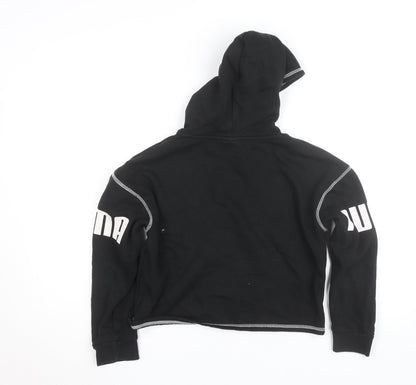 Puma Girls Black 11-12 Years Pullover Logo Hoodie Fleece