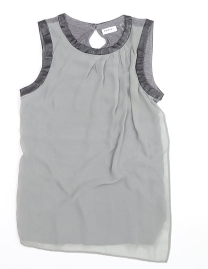 DKNYC Women's Grey Sleeveless Chiffon Top XS Faux Leather Trim