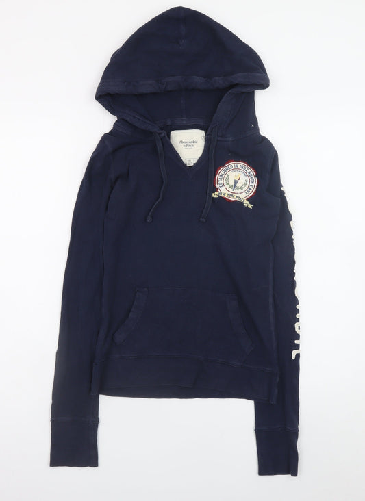 Abercrombie & Fitch Womens Navy XS Pullover Hoodie with Logo Embroidery