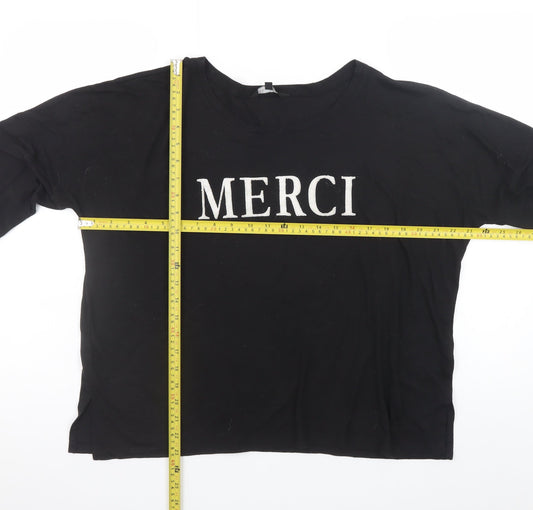 New Look Women Black Long Sleeve Merci T-Shirt UK 14 Polyester Linen Blend