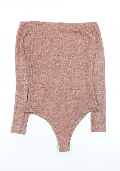 PrettyLittleThing Women Brown Off Shoulder Long Sleeve Bodysuit Size 10