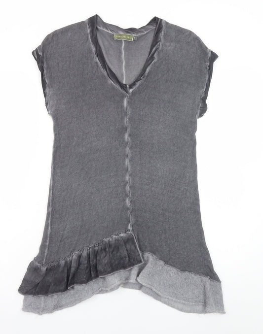 Mint Velvet Women's Grey Asymmetric Knit Short Sleeve Dress Size 10