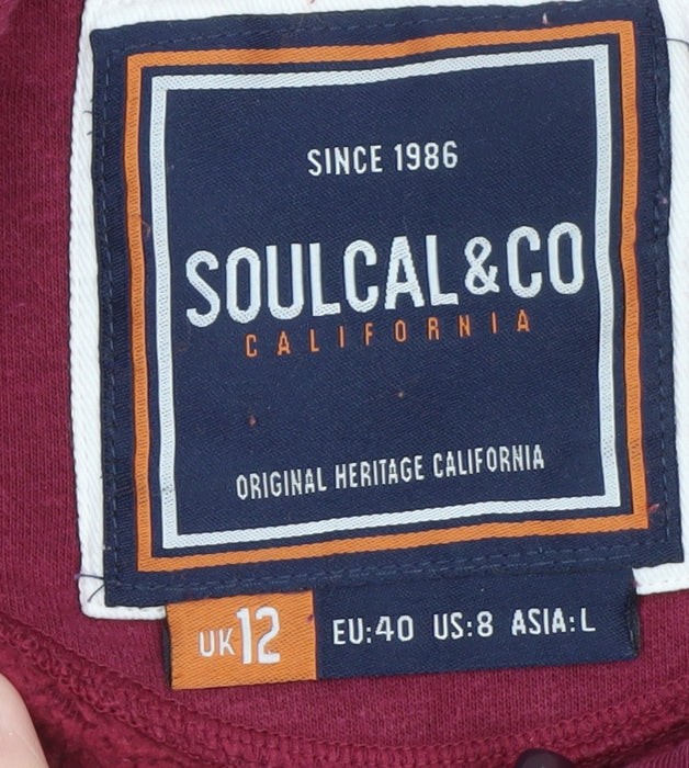 SoulCal & Co Women's Burgundy Full Zip Hoodie UK 12 Cotton Blend