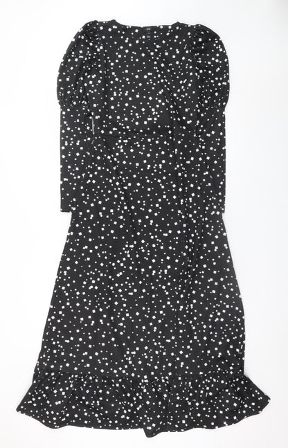 River Island Women Black Size 8 Fit & Flare Midi Dress