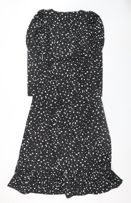 River Island Women Black Size 8 Fit & Flare Midi Dress