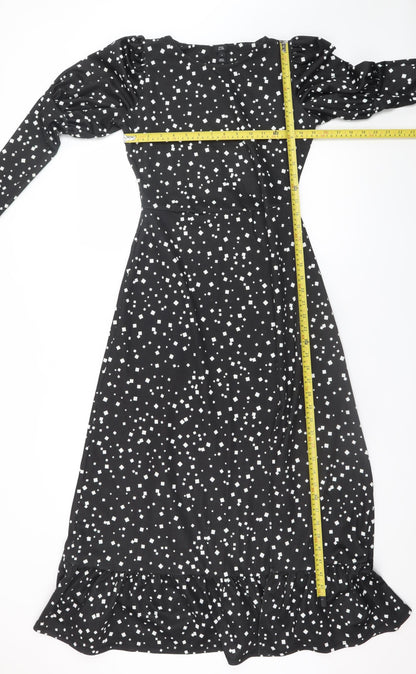 River Island Women Black Size 8 Fit & Flare Midi Dress