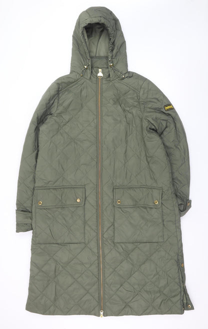 Barbour International Women's Green Quilted Long Hooded Coat UK 12