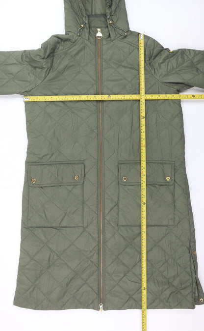Barbour International Women's Green Quilted Long Hooded Coat UK 12