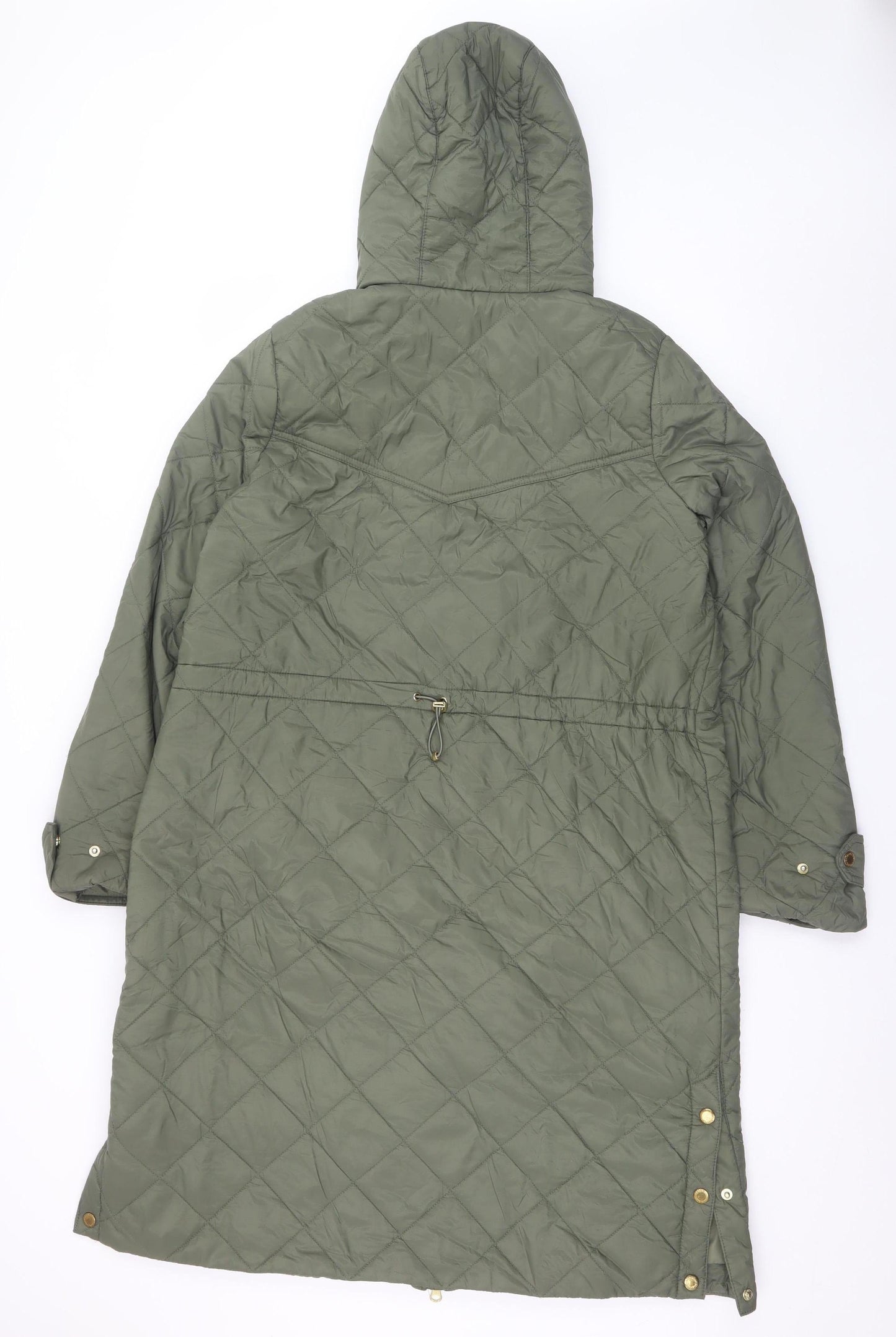 Barbour International Women's Green Quilted Long Hooded Coat UK 12
