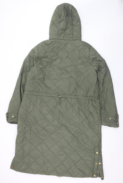 Barbour International Women's Green Quilted Long Hooded Coat UK 12