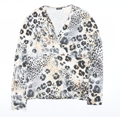 Gerry Weber Women's Multicoloured Animal Print Wrap V-Neck Blouse Size 14