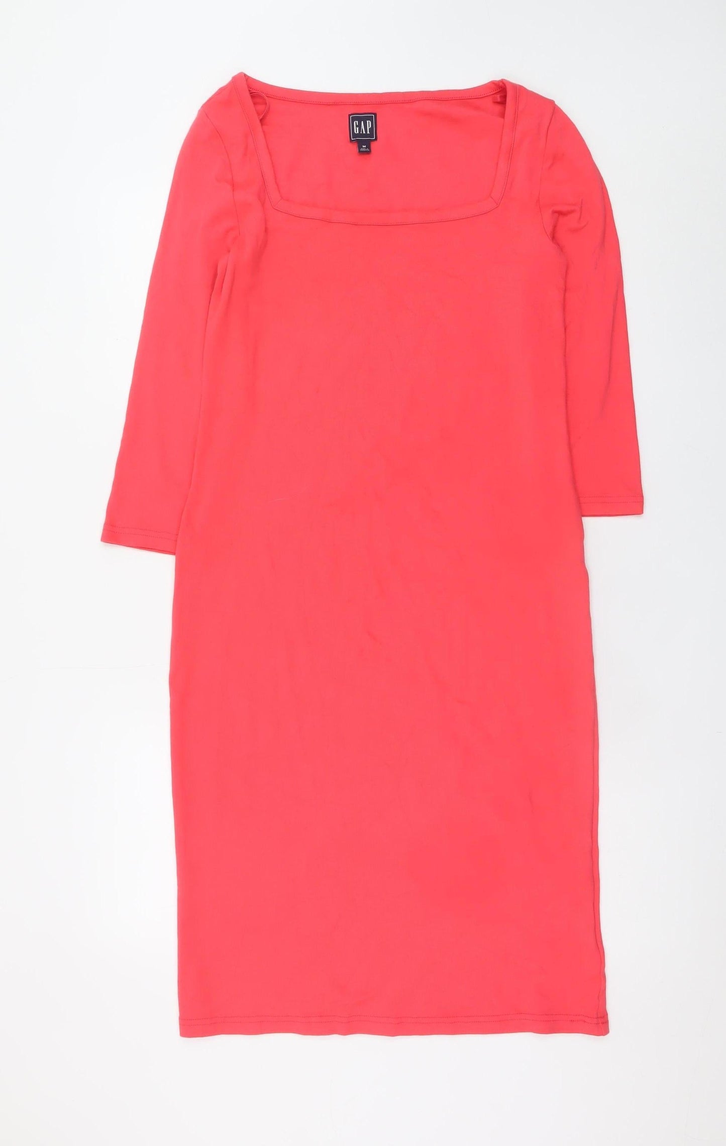 GAP Women Pink Knee Length Bodycon Dress M 3/4 Sleeve Cotton Blend