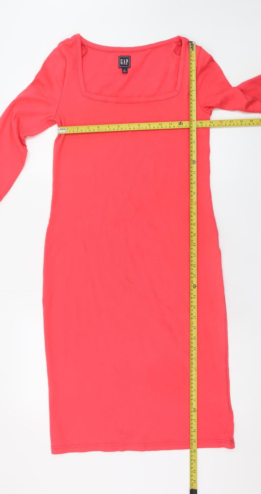 GAP Women Pink Knee Length Bodycon Dress M 3/4 Sleeve Cotton Blend