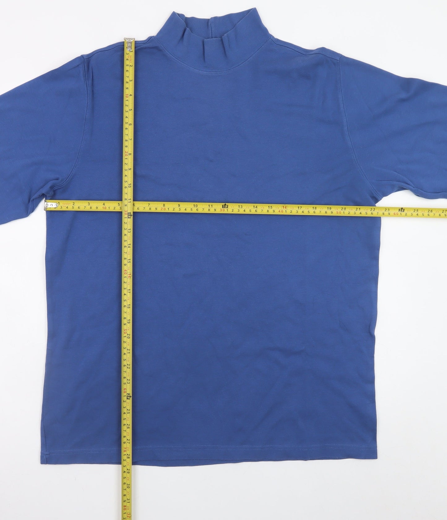 Lands’ End Men’s Blue Mock Neck Long Sleeve Cotton T-Shirt Size L