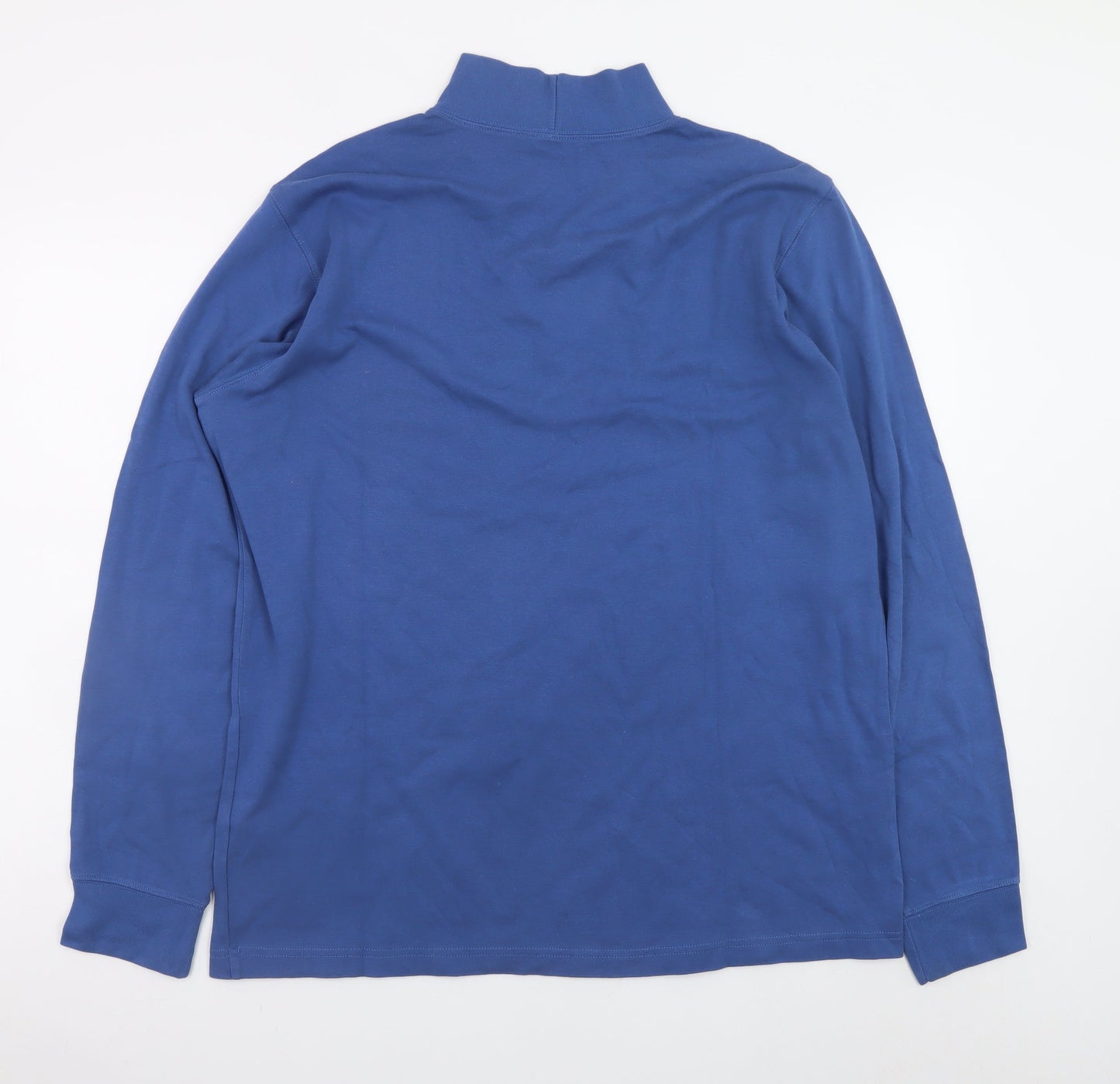 Lands’ End Men’s Blue Mock Neck Long Sleeve Cotton T-Shirt Size L