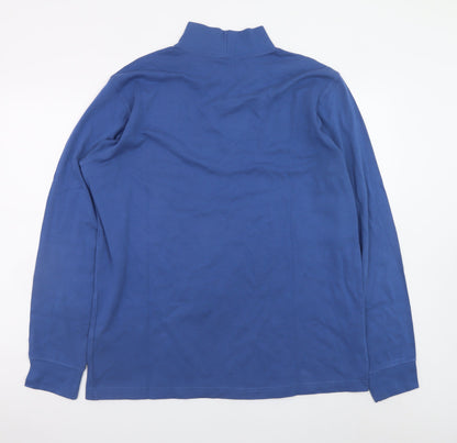 Lands’ End Men’s Blue Mock Neck Long Sleeve Cotton T-Shirt Size L