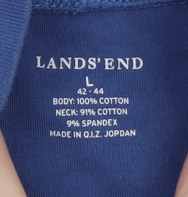 Lands’ End Men’s Blue Mock Neck Long Sleeve Cotton T-Shirt Size L