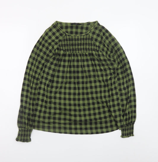 Next Womens Green Check Tunic Blouse Size 12 Long Sleeve