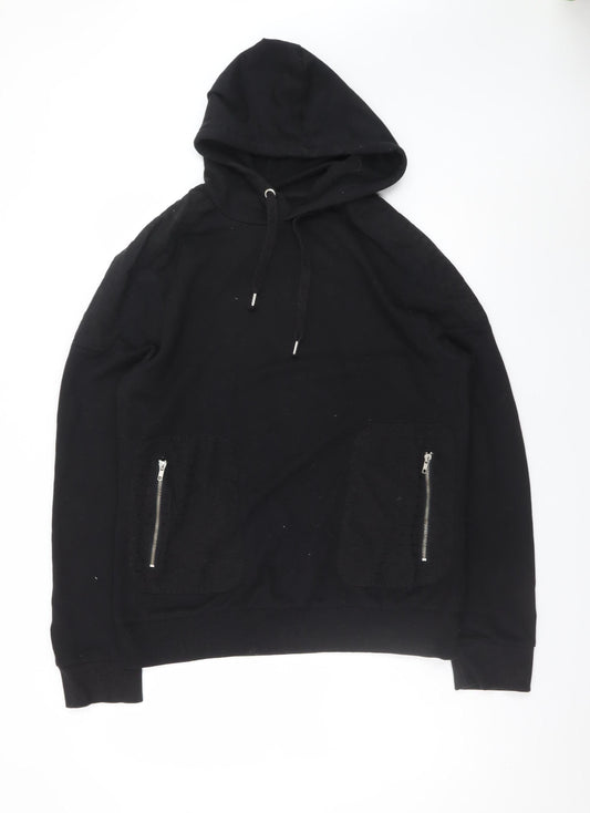 Genetic Apparel Men's Black Hoodie L Pullover Zip Pocket Cotton Blend
