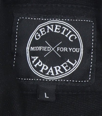 Genetic Apparel Men's Black Hoodie L Pullover Zip Pocket Cotton Blend