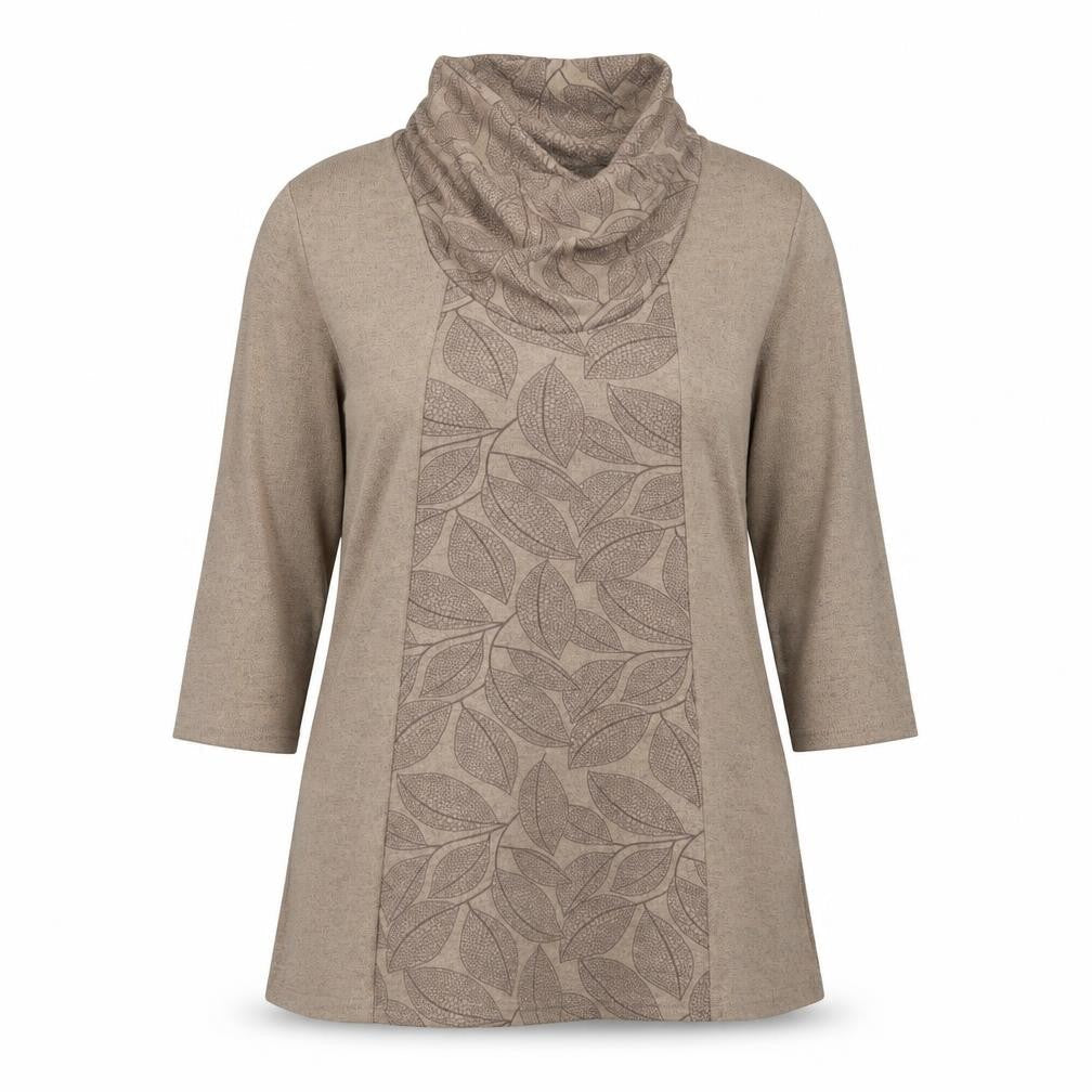 TIGI Women Beige 14-16 Shift Dress Cowl Neck 3/4 Sleeve Knit