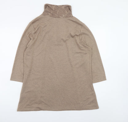 TIGI Women Beige 14-16 Shift Dress Cowl Neck 3/4 Sleeve Knit