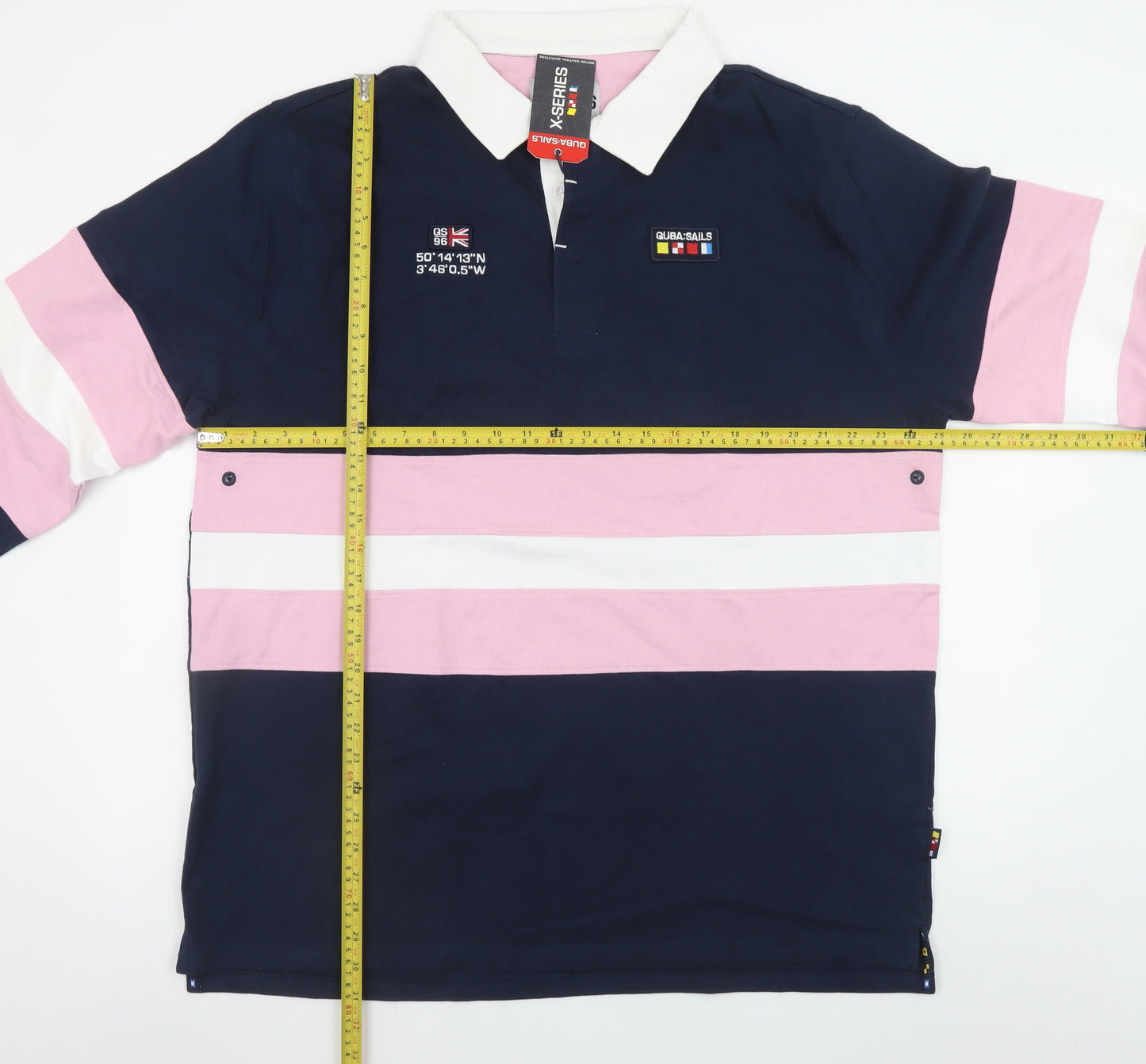Quba Sails Men’s Navy Pink 2XL Long Sleeve Nautical Polo Shirt