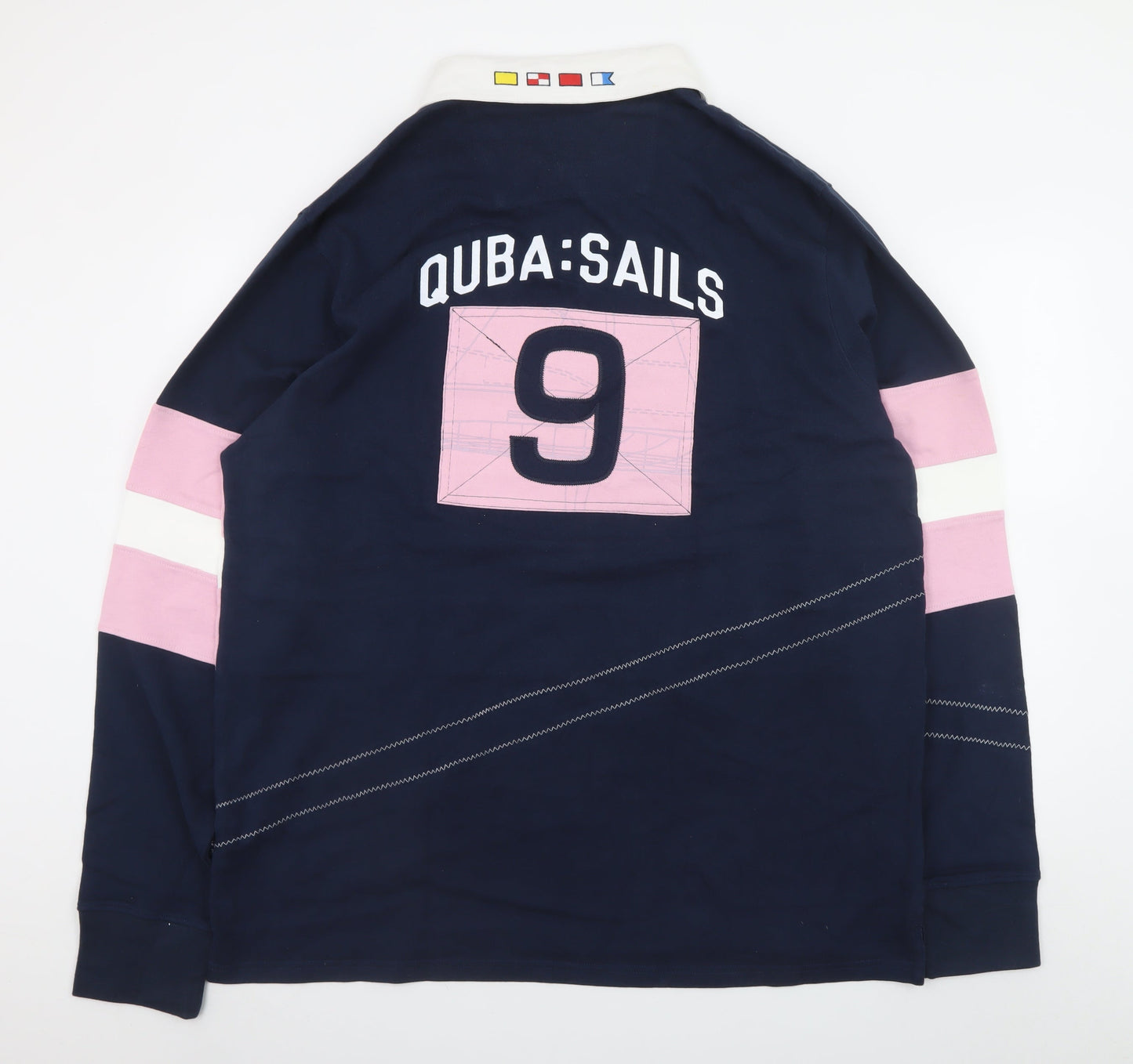 Quba Sails Men’s Navy Pink 2XL Long Sleeve Nautical Polo Shirt