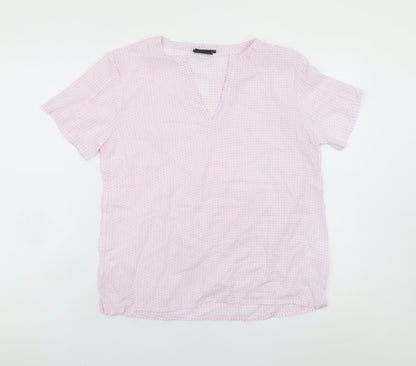 b.young Women's Pink Geometric Short Sleeve V-Neck Blouse Size 8