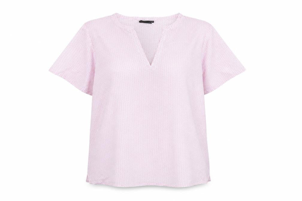 b.young Women's Pink Geometric Short Sleeve V-Neck Blouse Size 8