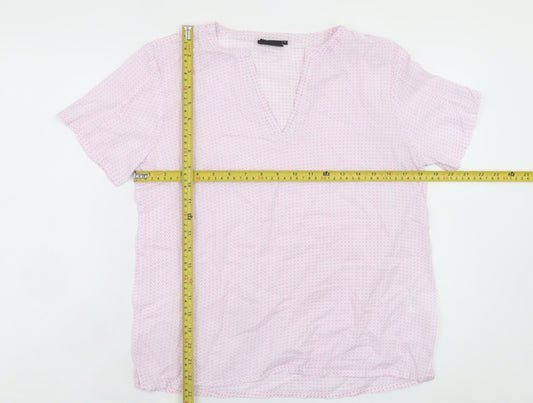b.young Women's Pink Geometric Short Sleeve V-Neck Blouse Size 8