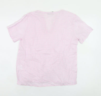b.young Women's Pink Geometric Short Sleeve V-Neck Blouse Size 8