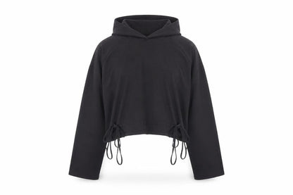 Zara Women Black Drawstring Cropped Hoodie Size S